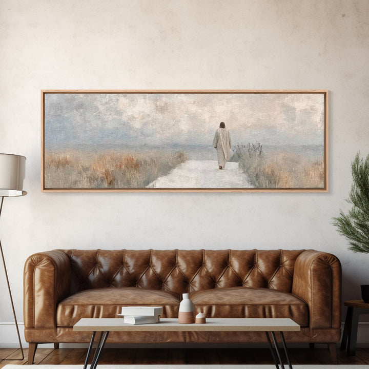 Pathway Of Peace – Framed Canvas Print – Jesus Painting – Christian Art Canvas – Christian Wall Art – Panoramic Art – Minimalist Christian