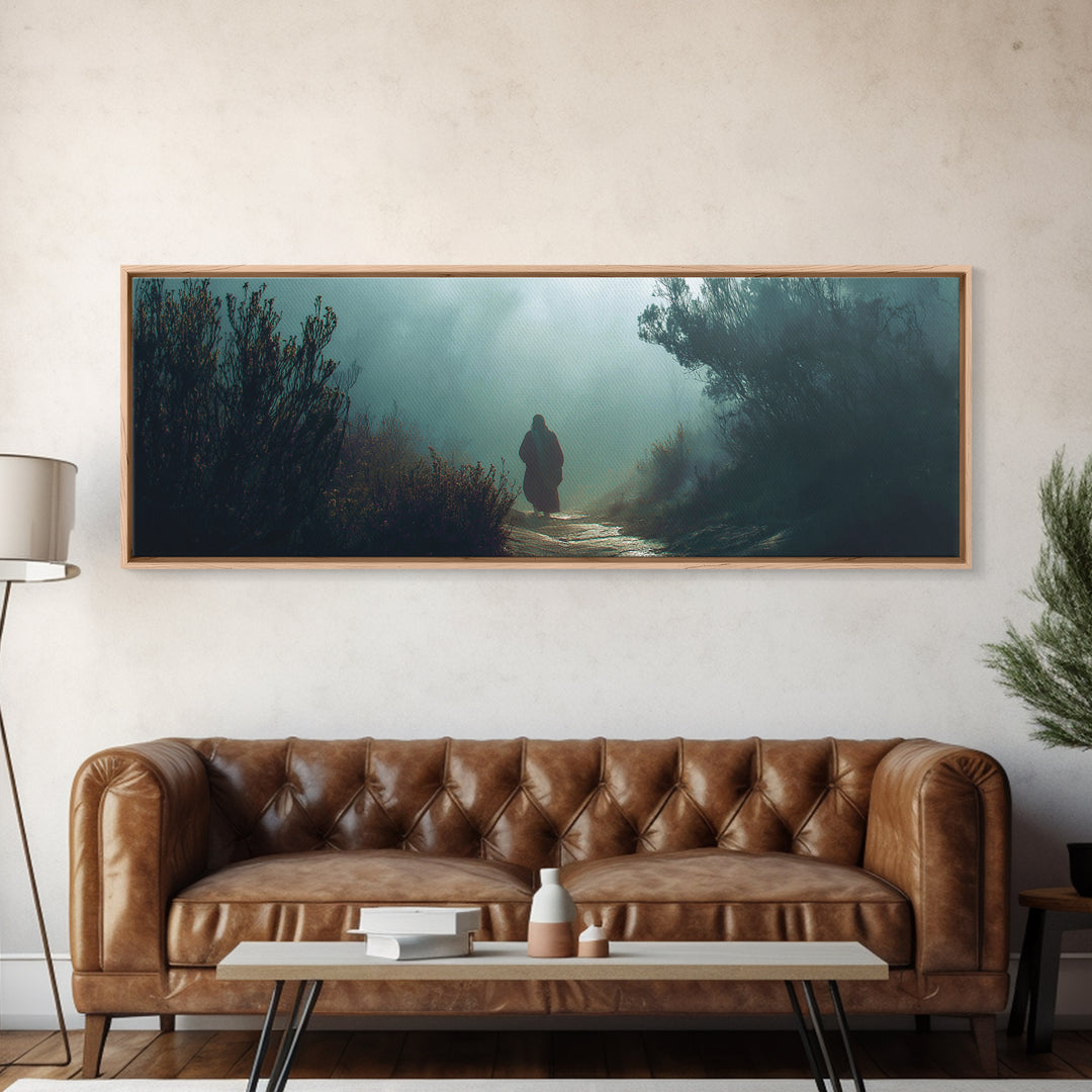 Shrouded Wilderness Path – Framed Canvas Print – Christian Wall Art – Panoramic Painting – Jesus Art Print – Christian Art Canvas – Christm