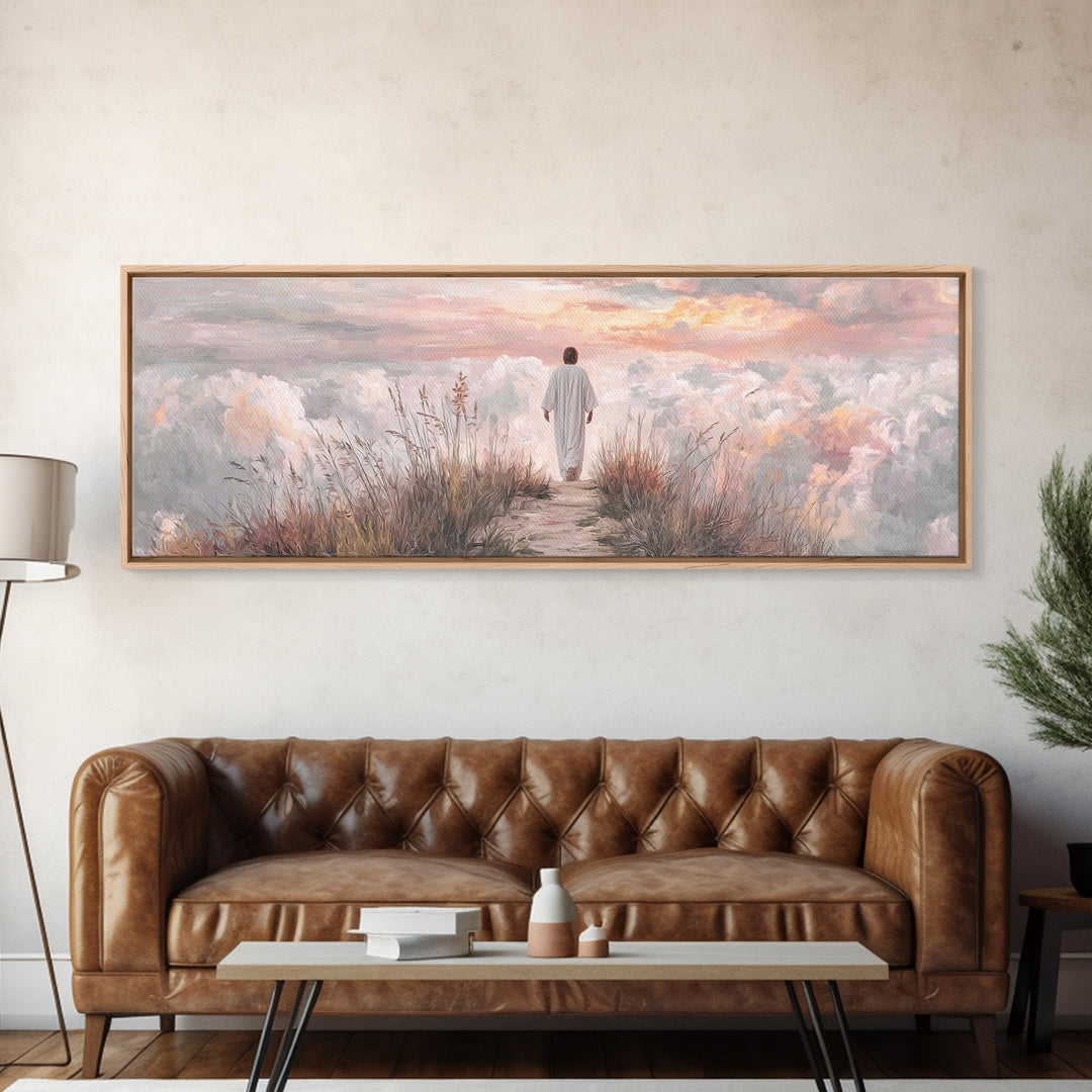 Cloudrise of Peace, Framed Canvas Print, Christian Wall Art, Christian Art Canvas, Jesus Painting, Panoramic Frame, Christian Christmas Art