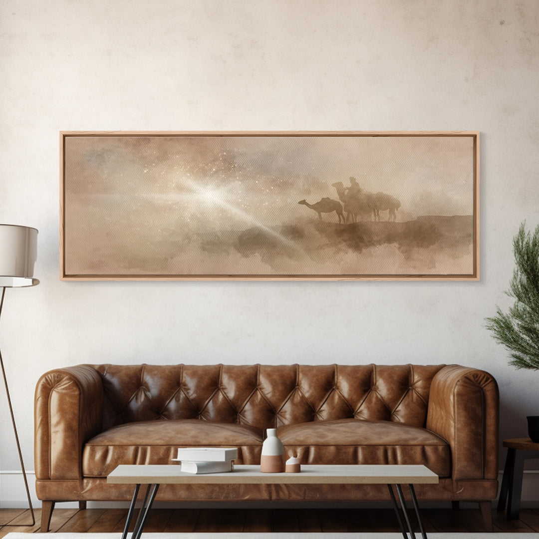 Desert Star Procession, Framed Canvas Print, Christian Wall Art, Panoramic Wall Art, Christmas Art, Christian Art Canvas, Jesus Painting