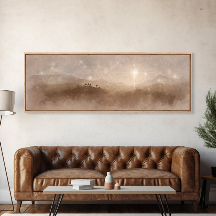 Midnight Caravan Sky | Framed Canvas Print | Panoramic Painting | Christian Art Canvas | Christmas Art | Christian Wall Art | Jesus Paintin