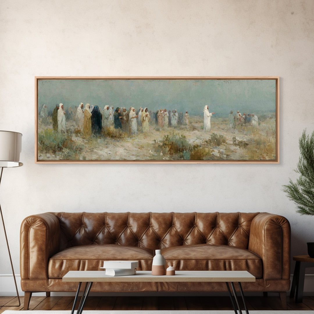 Sermon In The Wilderness, Framed Canvas Print, Panoramic Wall Art, Christian Art Canvas, Christian Painting, Modern Christian Art, Christia