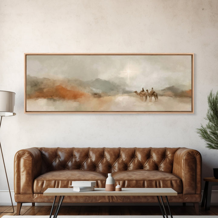 Soft Journey Glow – Framed Canvas Print – Panoramic Wall Art – Christian Art Canvas – Christian Christmas Art – Christian Wall Art – Jesus