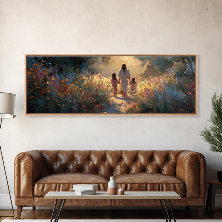 Heavenly Walk | Framed Canvas Print | Panoramic Frame | Christian Art Print | Jesus Christmas Art | Christian Decorations | Large Christian