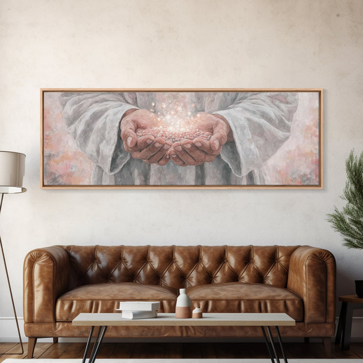 Light Of Giving – Framed Canvas Print – Panoramic Frame – Christian Art Canvas – Christian Wall Art – Jesus Christmas Art – Christian Gift