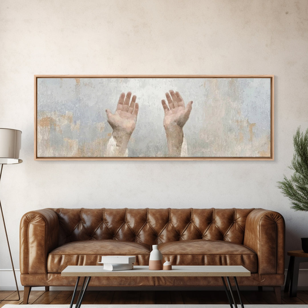 Hands Of Hope, Framed Canvas Print, Christian Art Canvas, Panoramic Wall Art, Christian Art Print, Christian Painting, Christian Gift