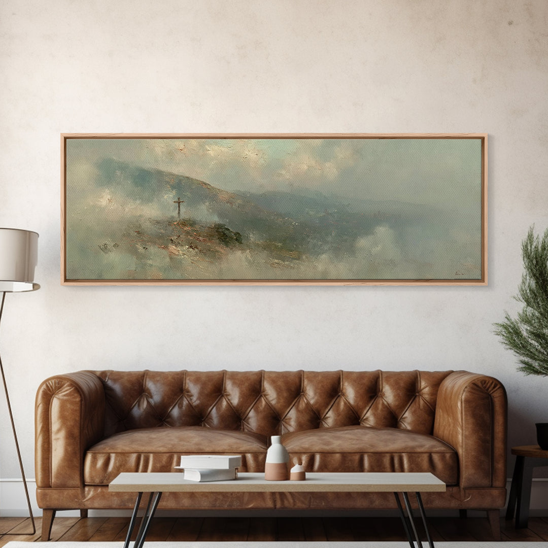 Sacred Summit, Framed Canvas Print, Christian Wall Art, Panoramic Print, Christian Art Canvas, Christian Painting, Christian Decoration