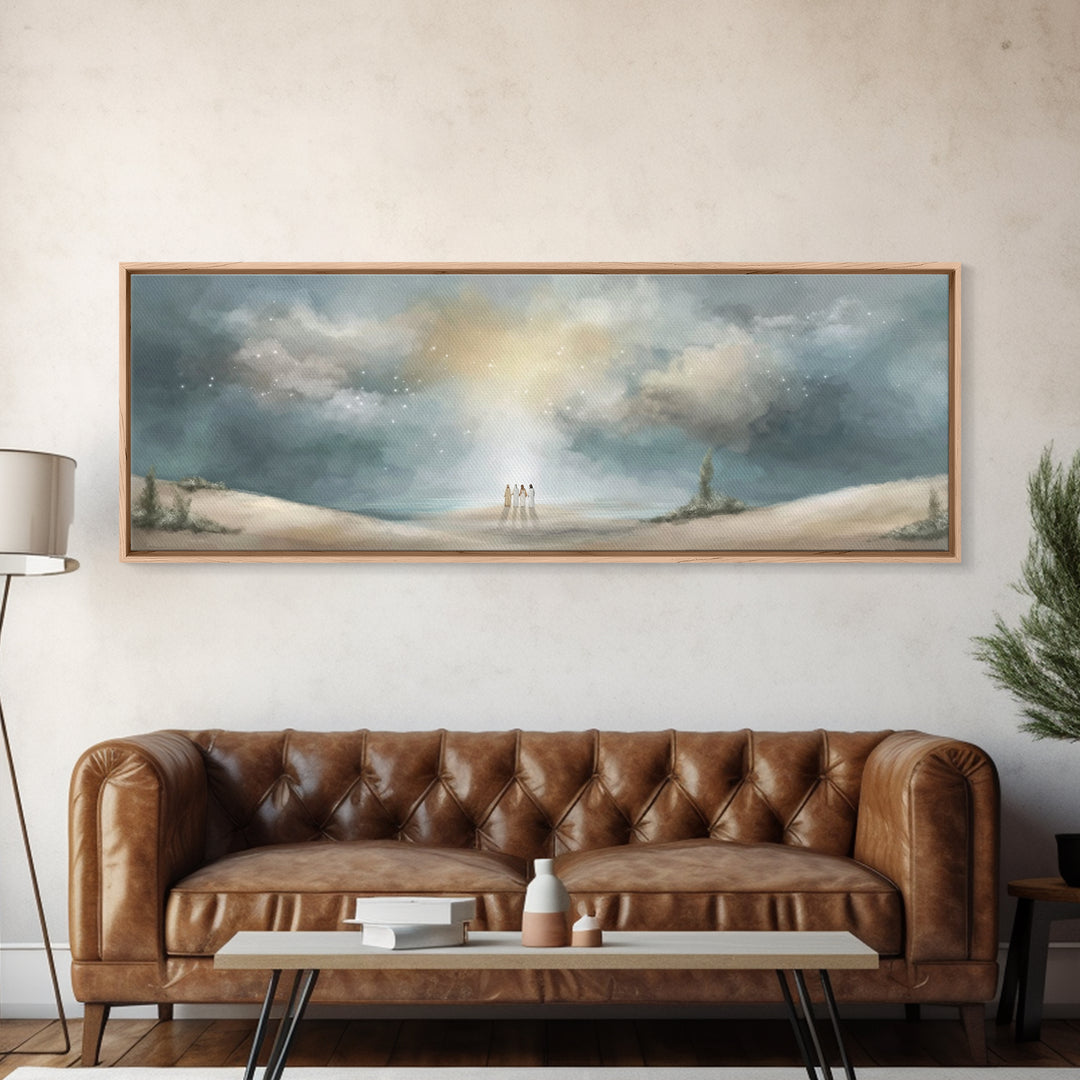 Heavenly Gathering, Framed Canvas Print, Panoramic Print, Christian Art, Christian Wall Art, Christian Art Canvas, Moody Christian Art
