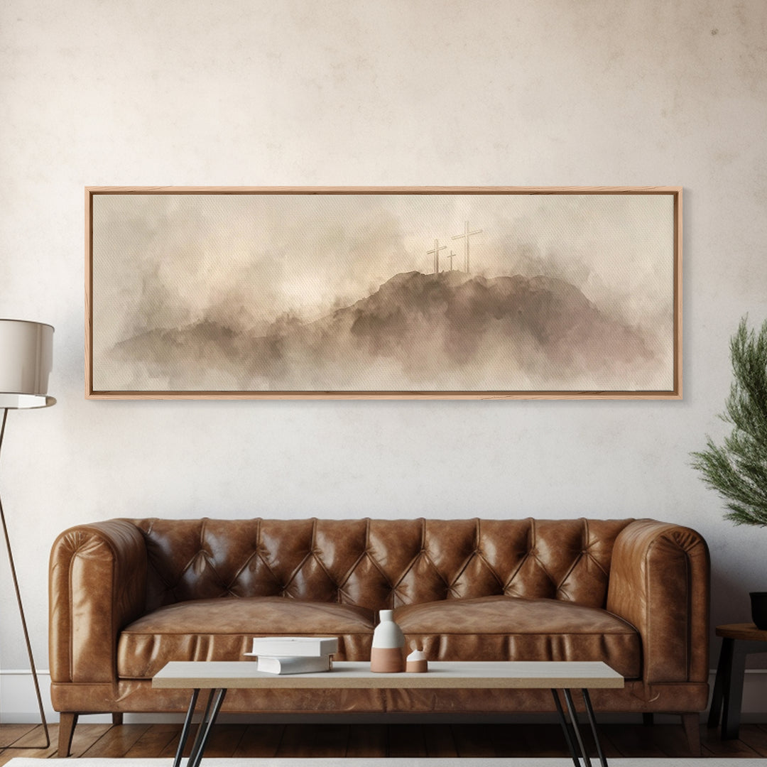 Hill Of Redemption – Framed Canvas Print – Christian Wall Art – Panoramic Painting – Christian Art Canvas – Christian Art – Christian Gift