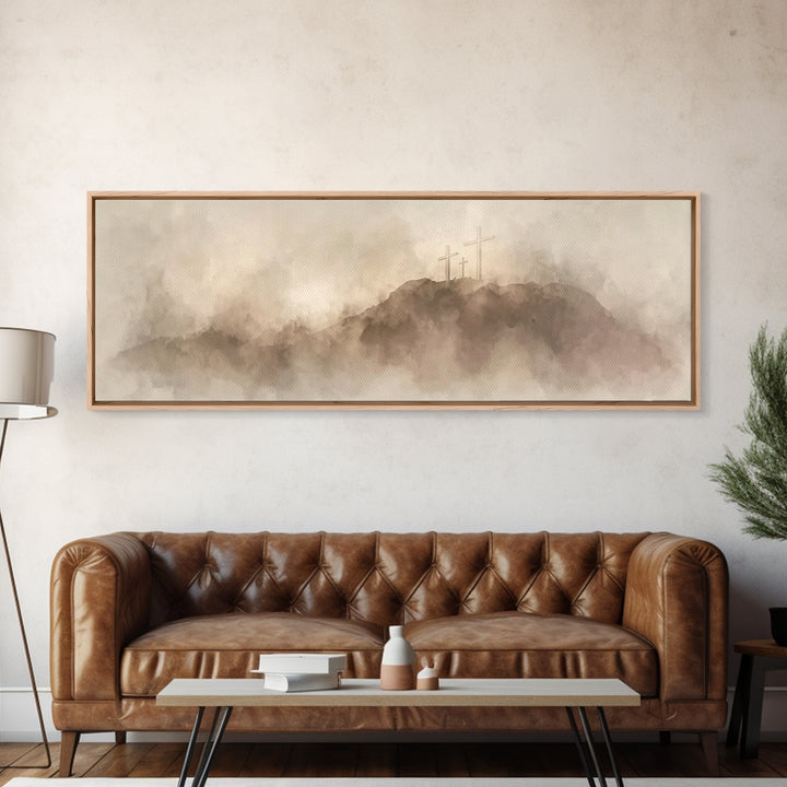 Hill Of Redemption – Framed Canvas Print – Christian Wall Art – Panoramic Painting – Christian Art Canvas – Christian Art – Christian Gift