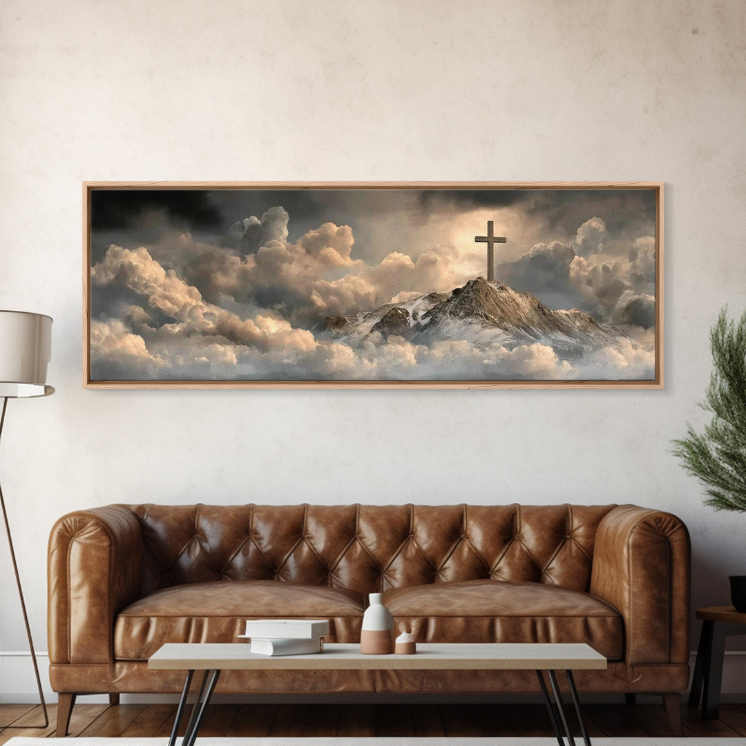 Summit Of Grace, Framed Canvas Print, Christian Art Canvas, Panoramic Art, Christian Wall Art, Moody Christian Art, Christian Gift Ideas