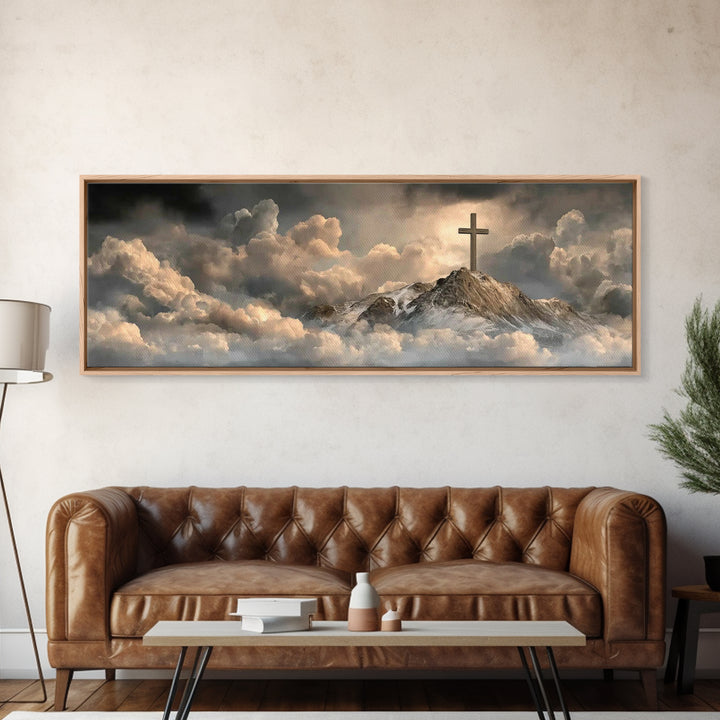 Summit Of Grace, Framed Canvas Print, Christian Art Canvas, Panoramic Art, Christian Wall Art, Moody Christian Art, Christian Gift Ideas