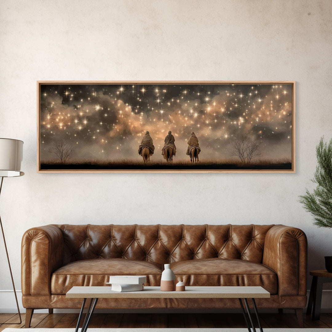 Celestial Heralds, Framed Canvas Print, Panoramic Wall Art, Christian Art Canvas, Christmas Art Work, Christian Painting, Christian Decorat
