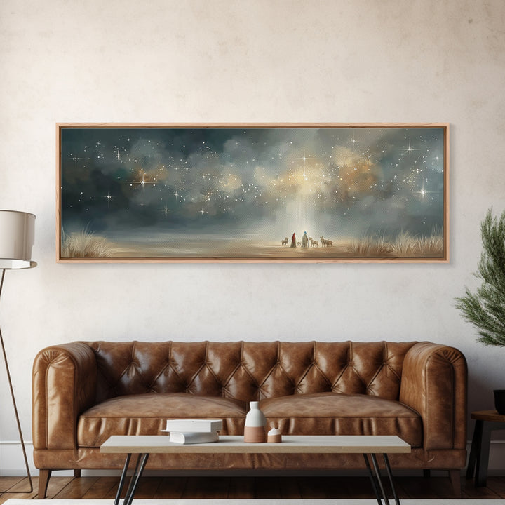 Starlit Calling – Framed Canvas Print – Panoramic Wall Art – Christian Art Canvas – Christmas Art – Christian Paintings – Christian Gift Id