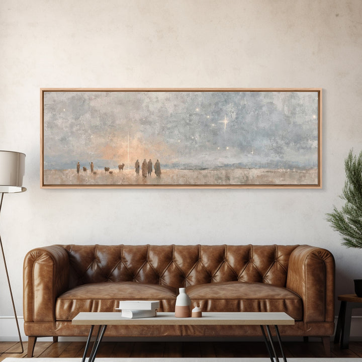 Shepherds At Dawn – Framed Canvas Print – Christian Wall Art – Christian Art Canvas – Panoramic Art – Christian Christmas Art