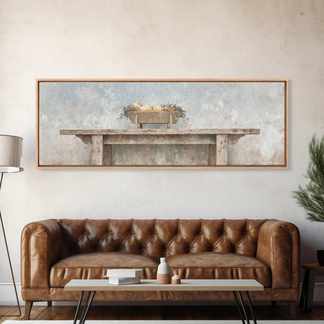 Holy Cradle | Framed Canvas Print | Christian Wall Art | Christian Gift Ideas | Extra Wide Art | Christmas Wall Art