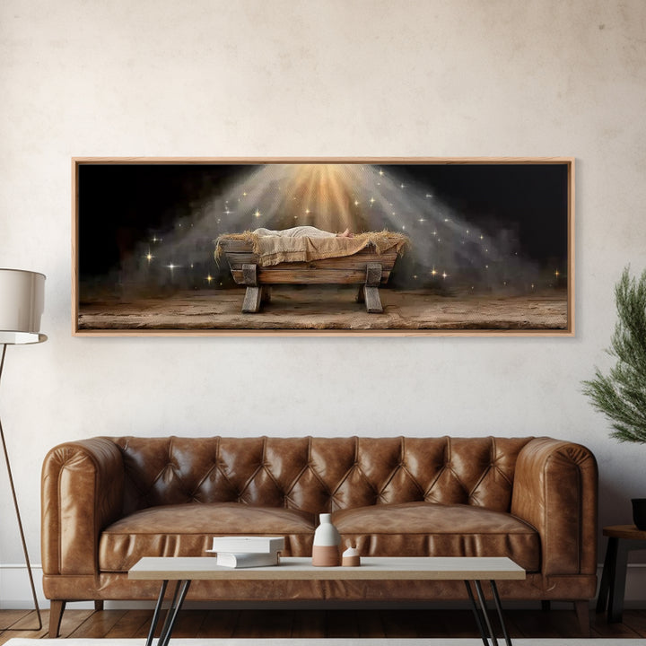 Silent Night Shelter, Framed Canvas Print, Christian Art Canvas, Panoramic Print, Christmas Art, Christian Wall Art