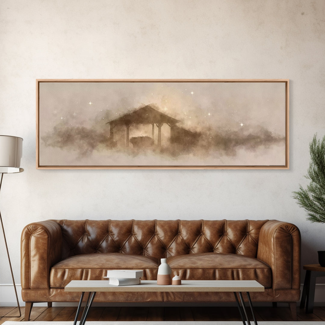 Heavenly Child Rest | Framed Canvas Print | Christian Christmas Art | Panoramic Painting | Christian Art Print | Jesus Painting