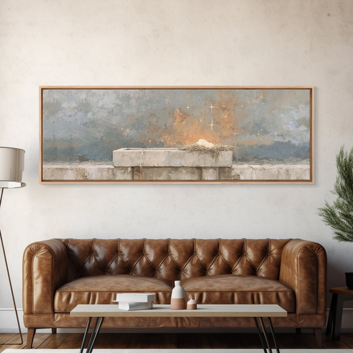 Manger Star Peace - Framed Canvas Print - Christian Wall Art - Extra Wide Art - Christian Decor - Christmas Art