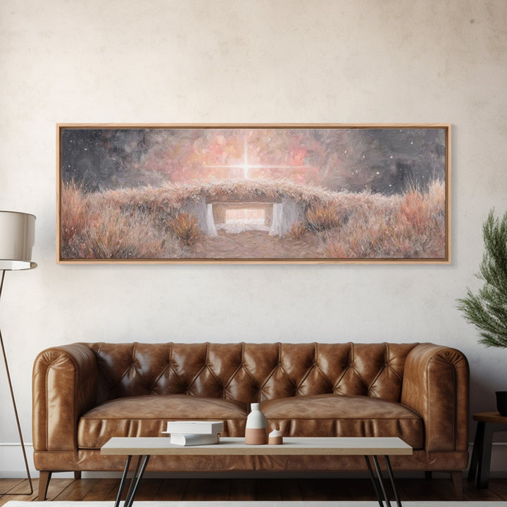 Radiant Manger Star - Framed Canvas Print - Christian Christmas Art - Panoramic Painting - Christian Art Canvas - Christmas Wall Art