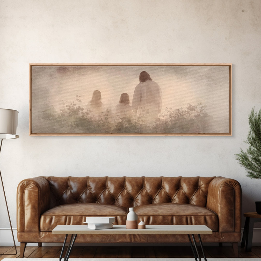 Fields Of His Peace - Framed Canvas Print - Panoramic Frame - Christian Art Prints - Jesus Art Print - Christian Decor