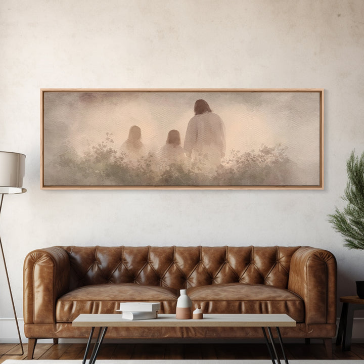 Fields Of His Peace - Framed Canvas Print - Panoramic Frame - Christian Art Prints - Jesus Art Print - Christian Decor