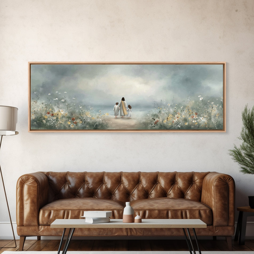 Walk In His Light – Framed Canvas Print – Christian Art Canvas – Panoramic Wall Art – Jesus Art Print – Christian Decor