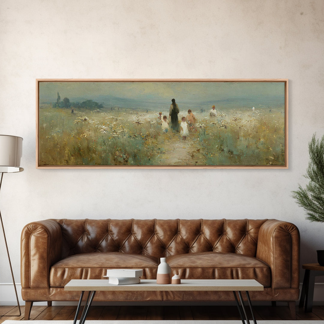 Meadow Of His Peace | Framed Canvas Print | Panoramic Art | Christian Art Canvas | Jesus Wall Art | Christian Painting