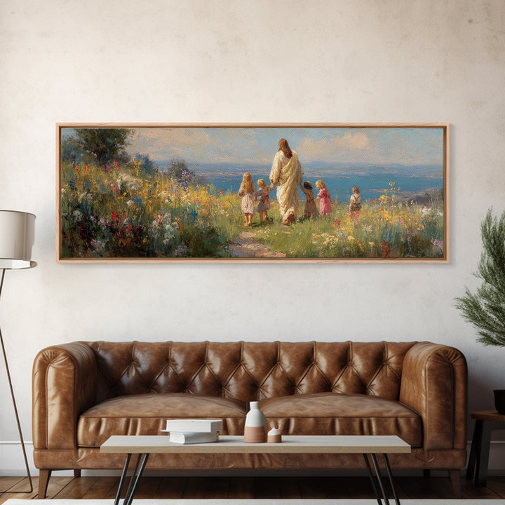 Hillside Of Hope - Framed Canvas Print - Panoramic Painting - Christian Wall Art - Jesus Art Print - Christian Art Canvas