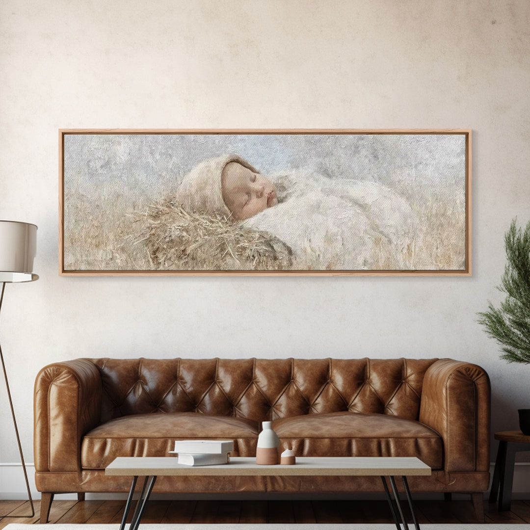 Holy Child Serenity – Framed Canvas Print – Panoramic Art – Christian Christmas Art – Christian Wall Art – Christmas Art Prints