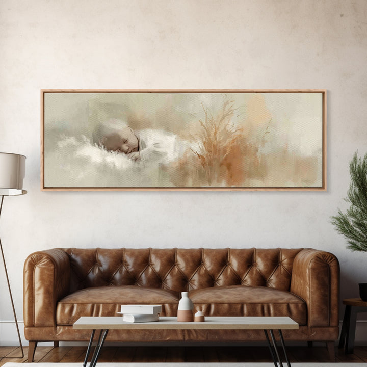 Silent Holy Night, Framed Canvas Print, Christian Christmas Art, Panoramic Wall Art, Jesus Art Print, Christian Decor