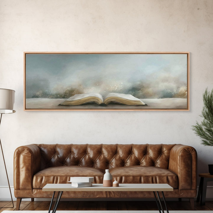 Bible Illumined – Framed Canvas Print – Panoramic Art – Christian Art Canvas – Christian Art – Christian Wall Art – Subtle Christian Art
