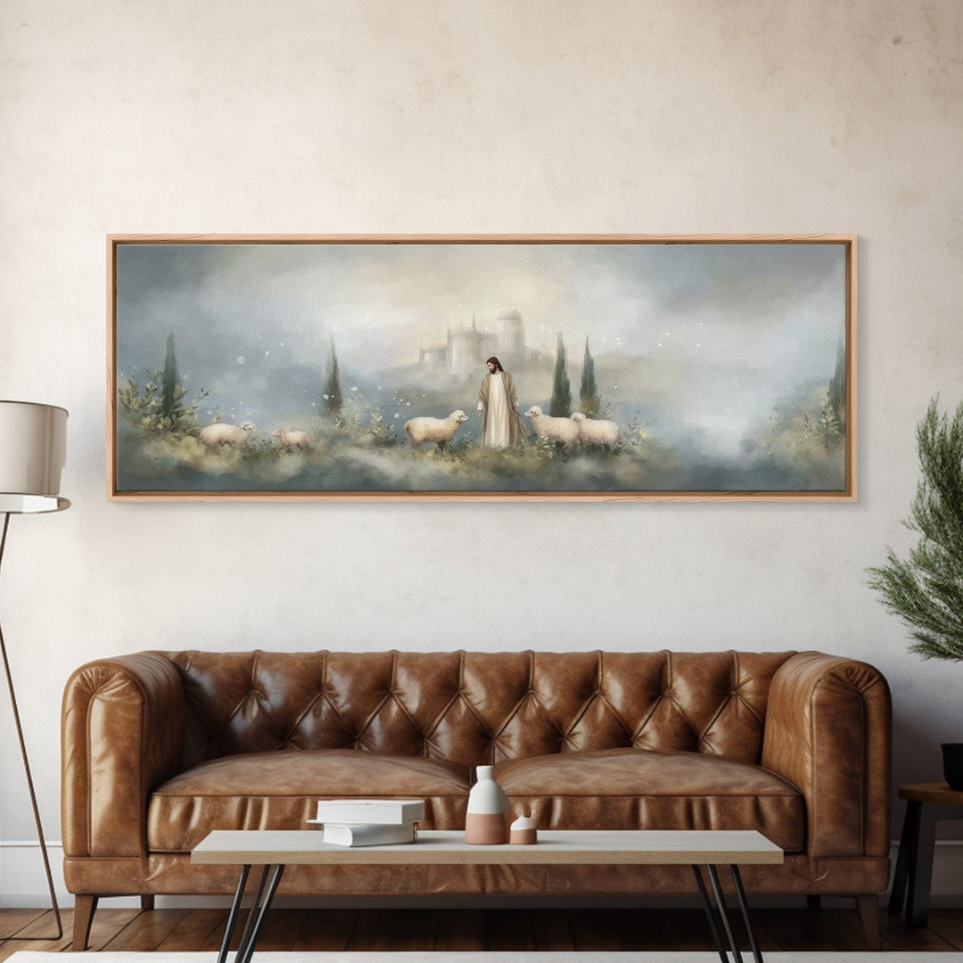 Fields Of Grace | Framed Canvas Print | Panoramic Painting | Christian Art Canvas | Jesus Wall Art | Christmas Art
