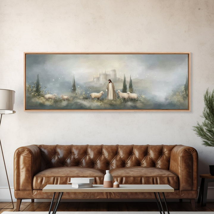 Fields Of Grace | Framed Canvas Print | Panoramic Painting | Christian Art Canvas | Jesus Wall Art | Christmas Art