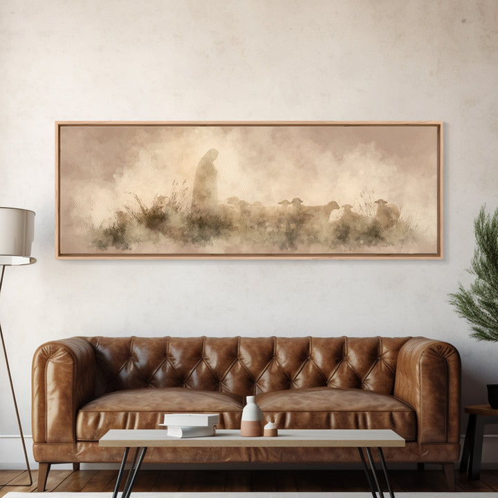 Light Of The Fold – Framed Canvas Print – Panoramic Painting – Christian Wall Art – Jesus Art Print – Christmas Art