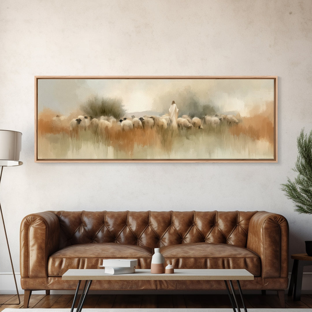 Garden Path Grace – Framed Canvas Print – Panoramic Art – Christian Wall Art – Jesus Painting – Christian Art Canvas