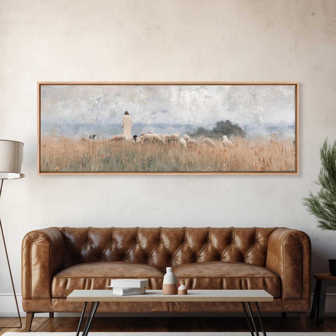 Fields Of Comfort, Framed Canvas Print, Panoramic Print, Christian Art Canvas, Jesus Painting, Christian Wall Art