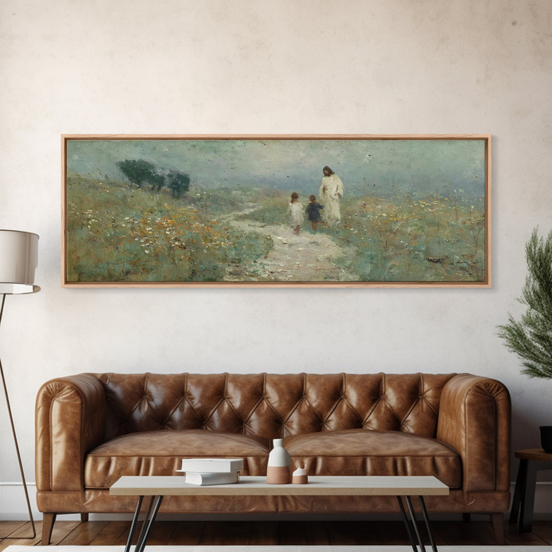 Meadow Walk Blessing | Framed Canvas Print | Panoramic Wall Art | Jesus Art Print | Christian Art Canvas | Christian Painting