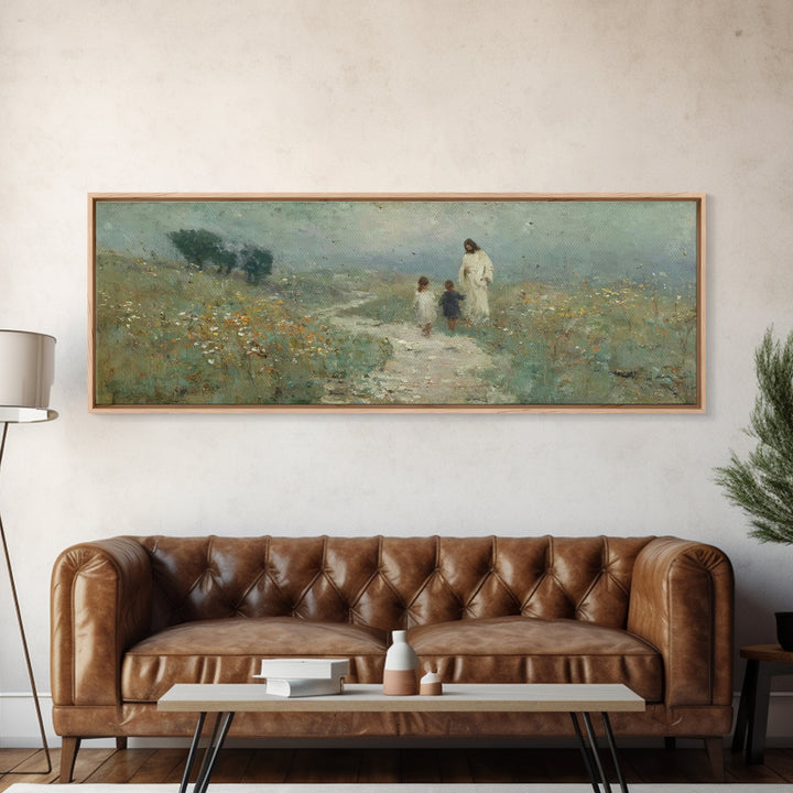 Meadow Walk Blessing | Framed Canvas Print | Panoramic Wall Art | Jesus Art Print | Christian Art Canvas | Christian Painting
