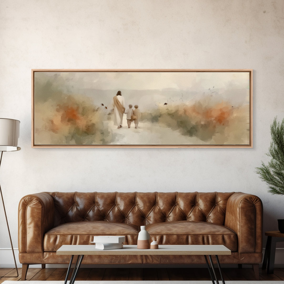 Light Of The Way | Framed Canvas Print | Panoramic Frame | Christian Art | Jesus Painting | Christian Wall Art