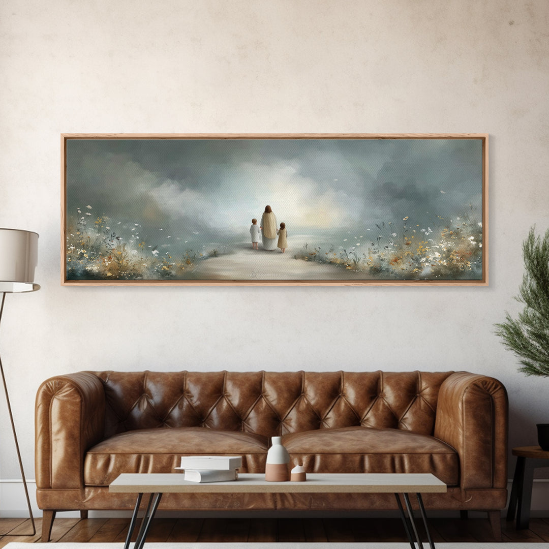 Heavenly Garden Walk – Framed Canvas Print – Panoramic Art – Christian Art Canvas – Jesus Painting – Christian Gift
