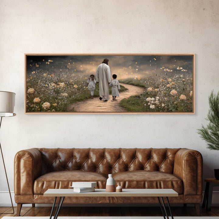 Gentle Path Blessing | Framed Canvas Print | Panoramic Painting | Christian Wall Art | Jesus Art Print | Christian Art Canvas
