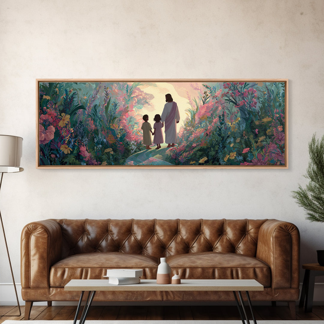 Garden Of Promise – Framed Canvas Print – Panoramic Art – Christian Painting – Jesus Art Print – Christian Wall Art