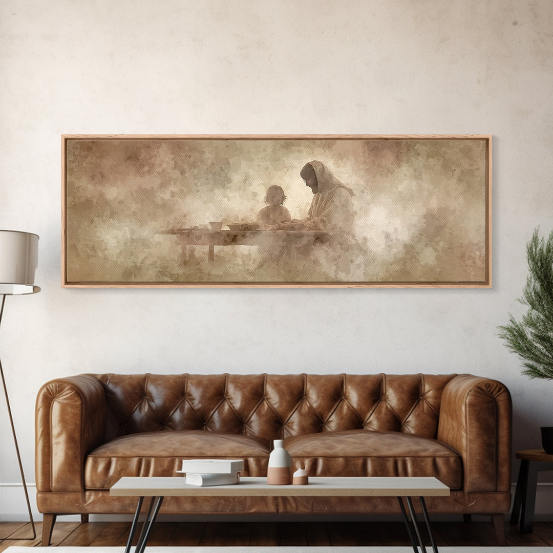 Heavenly Table Grace, Framed Canvas Print, Christian Art Canvas, Jesus Painting, Panoramic Wall Art, Christian Wall Art, Christmas Art, Chr