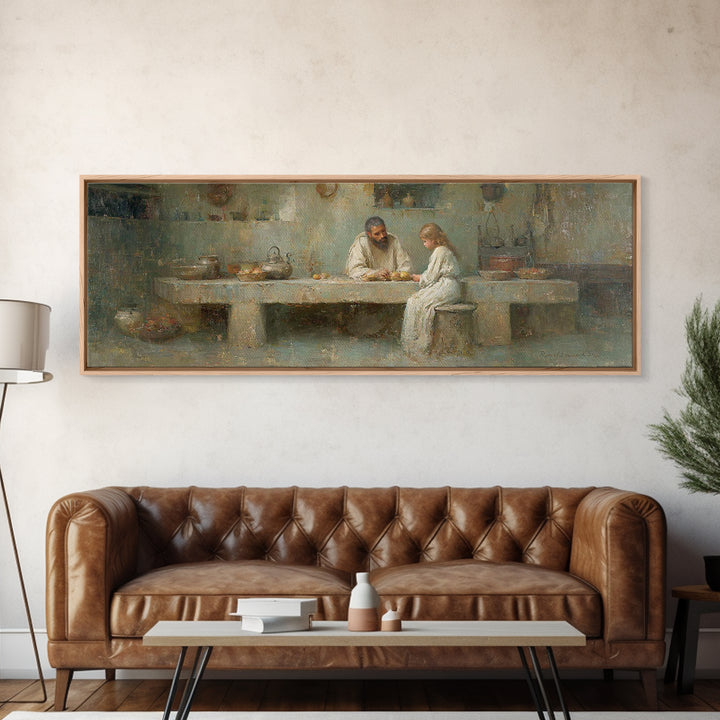The Quiet Workshop | Framed Canvas Print | Christian Wall Art | Christian Art Canvas | Panoramic Painting | Jesus Painting | Christian Deco