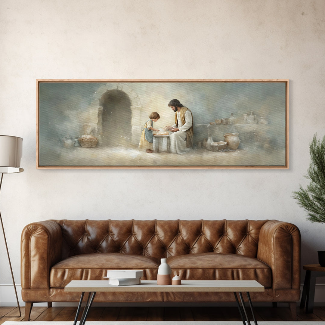 Sacred Kitchen Light, Framed Canvas Print, Christian Wall Art, Jesus Painting, Panoramic Frame, Christian Decor, Christian Art Canvas, Chri