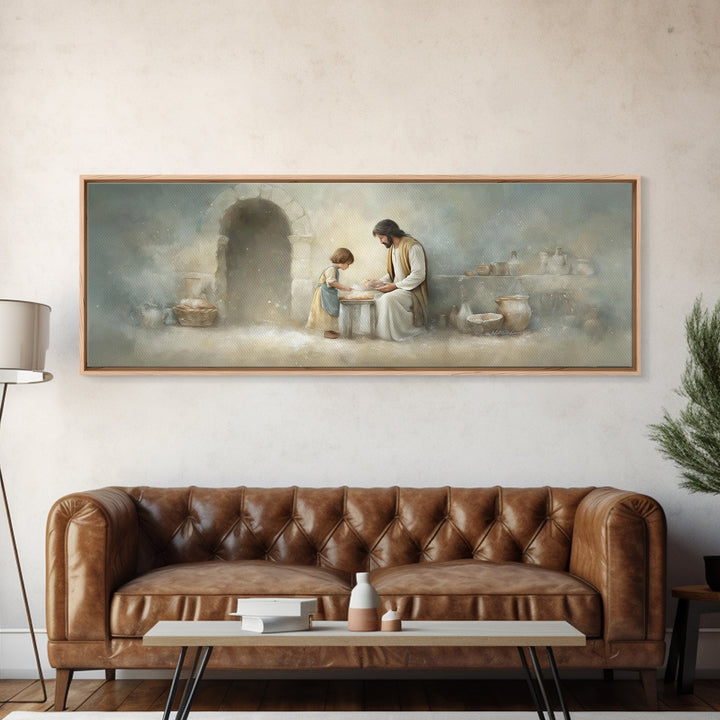 Sacred Kitchen Light, Framed Canvas Print, Christian Wall Art, Jesus Painting, Panoramic Frame, Christian Decor, Christian Art Canvas, Chri