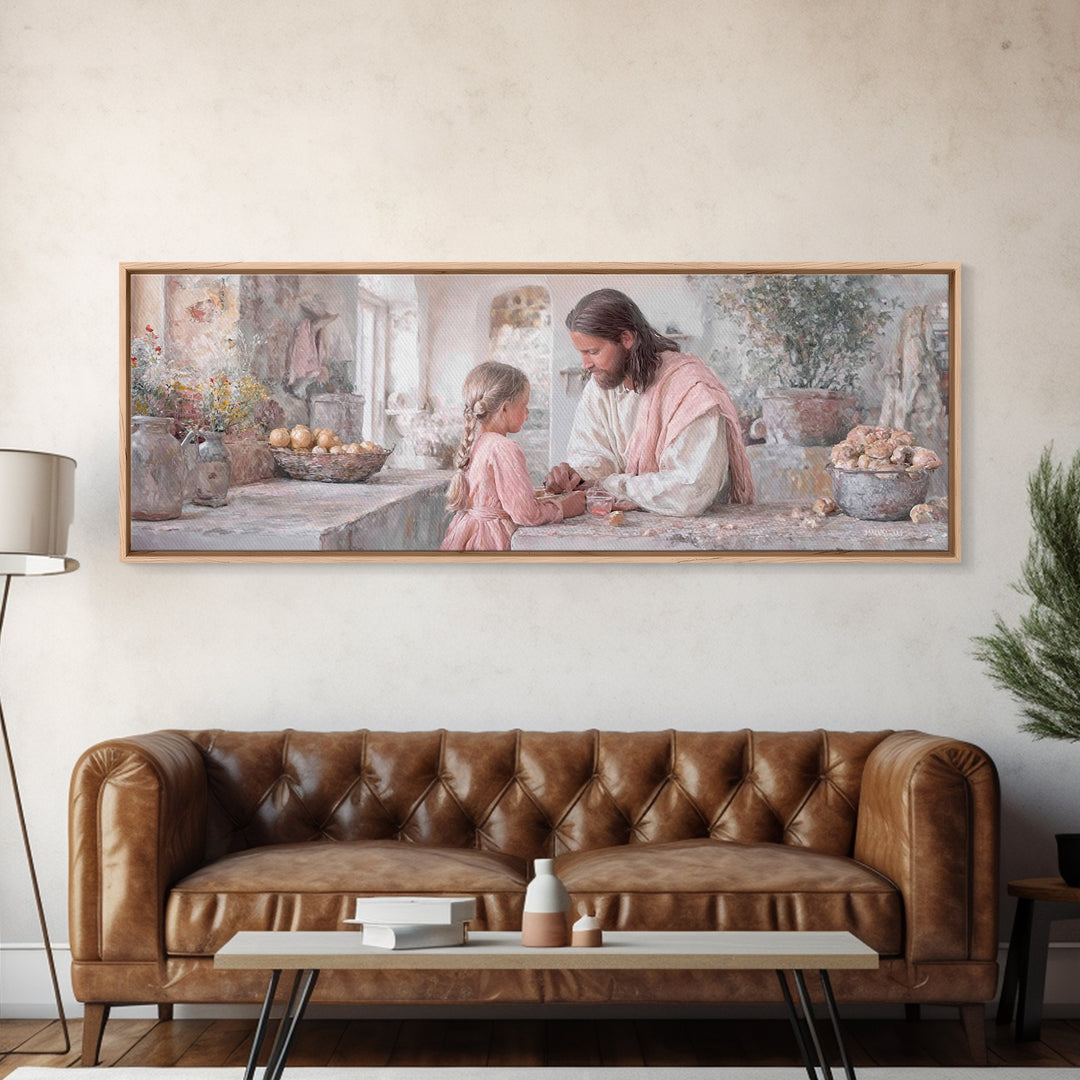 Bread Of Hope | Framed Canvas Print | Christian Art Canvas | Panoramic Wall Art | Christian Wall Art | Jesus Painting | Christian Decor | C