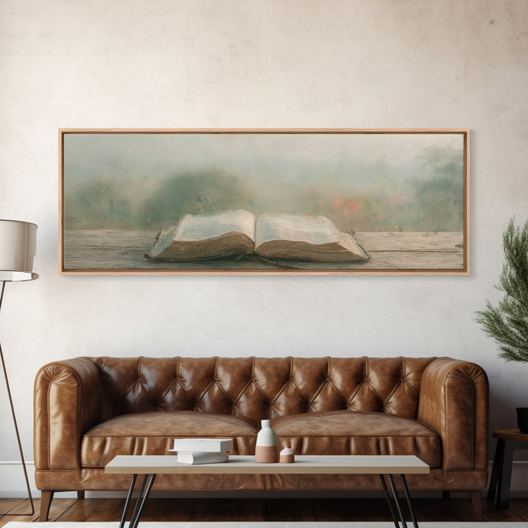 Quiet Morning Grace | Framed Canvas Print | Christian Art | Christian Wall Art | Panoramic Painting | Christian Canvas Art | Christmas Wall