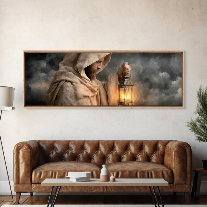 Sacred Lantern Light – Framed Canvas Print – Christian Wall Art – Panoramic Painting – Jesus Painting – Christian Art Canvas – Christian De